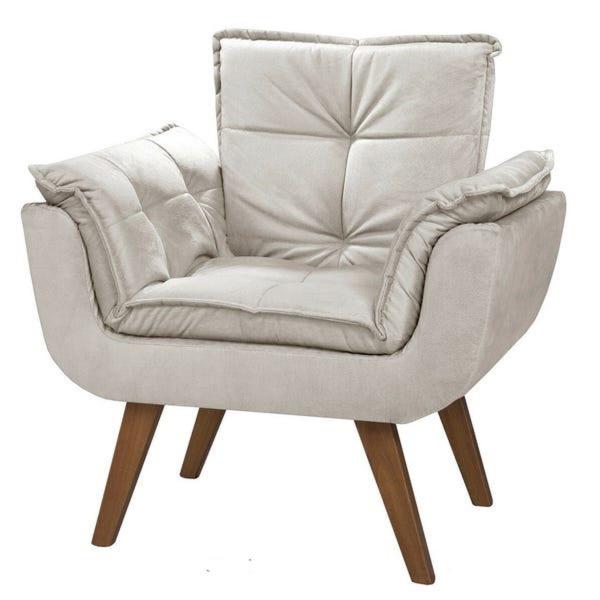 Imagem de Poltrona Luxo Decorativa Suede 1 Lugar Escritório Bege