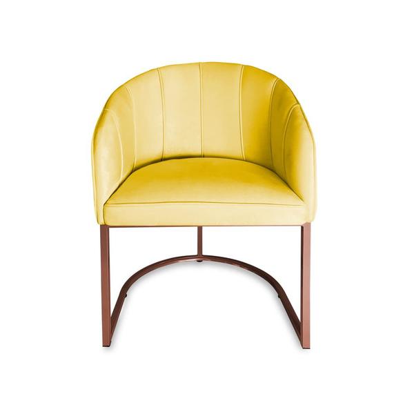 Imagem de Poltrona Mia Suede Amarelo Base Metálica Cobre - Vallisa Decor