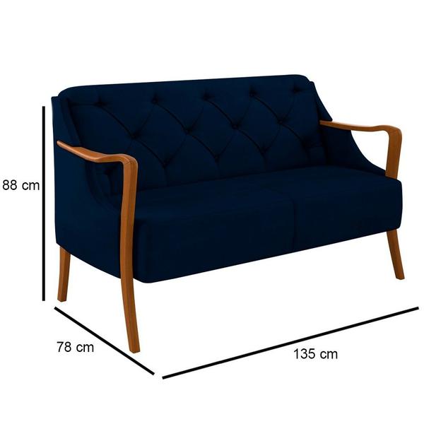 Imagem de Poltrona Namoradeira 2 Lugares 135cm Capitonê Lapa M22 Veludo Azul Marinho - Mpozenato