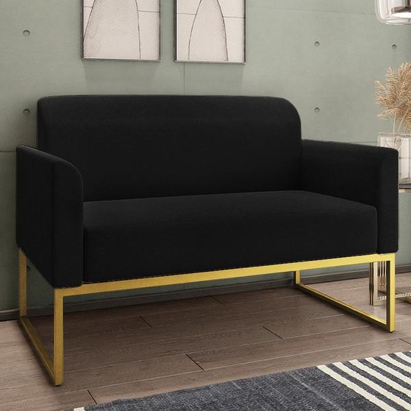 Imagem de Poltrona Namoradeira 2 Lugares Base Industrial Dourada Maressa S07 Suede Preto - Ibiza