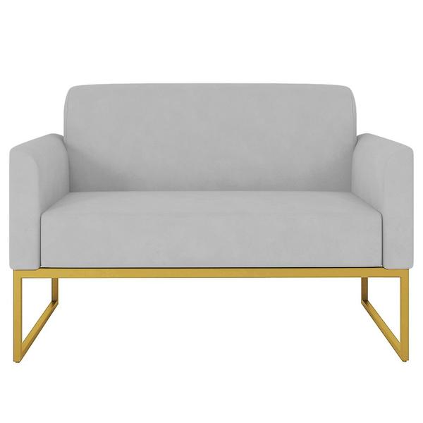 Imagem de Poltrona Namoradeira Decorativa Isabella Base Industrial Suede Cinza/Dourado G19 - Gran Belo