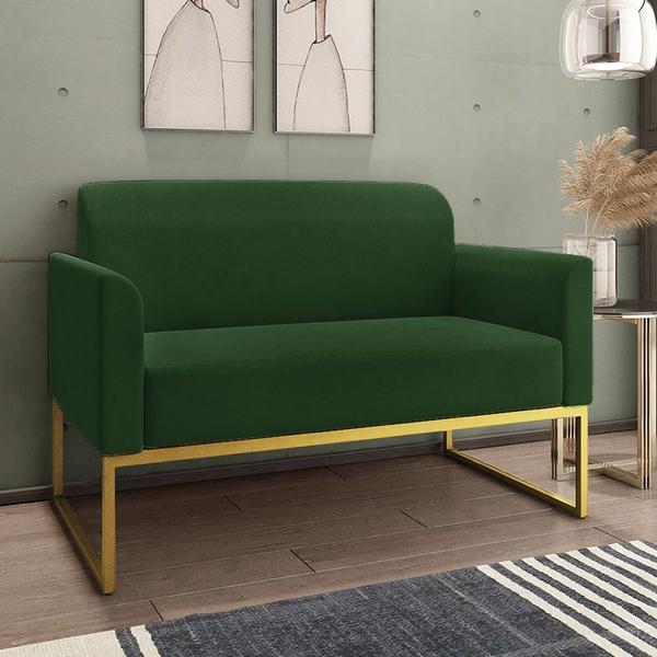 Imagem de Poltrona Namoradeira Decorativa Isabella Base Industrial Suede Verde/Dourado G19 - Gran Belo