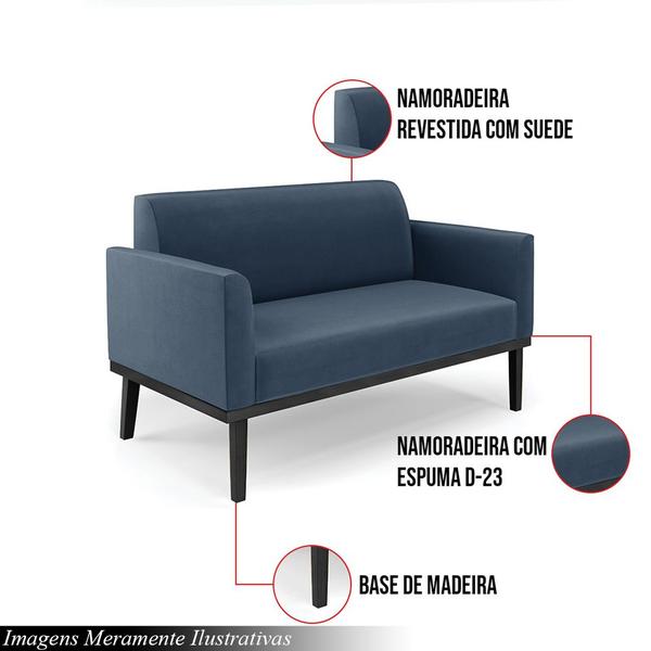 Imagem de Poltrona Namoradeira Decorativa Isabella Pés Fixo em Madeira Preto Suede Azul Marinho G19 - Gran Belo