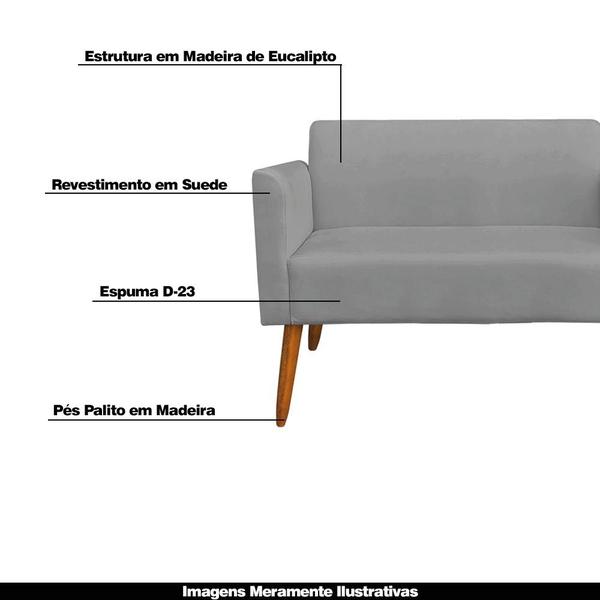 Imagem de Poltrona Namoradeira Decorativa Isabella Pés Palito Madeira Suede Grafite G19 - Gran Belo