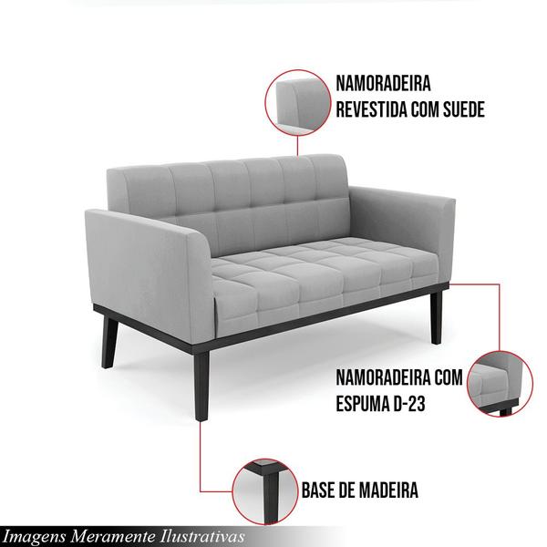 Imagem de Poltrona Namoradeira Decorativa Karen Pés Fixo em Madeira Preto Suede Cinza G19 - Gran Belo