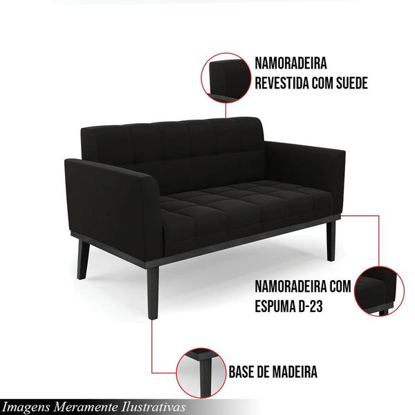 Imagem de Poltrona Namoradeira Decorativa Karen Pés Fixo em Madeira Preto Suede Preto G19 - Gran Belo