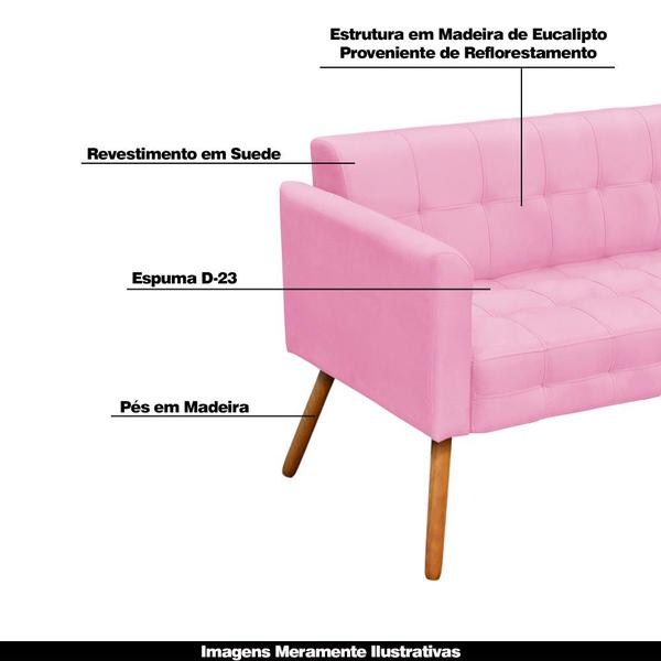 Imagem de Poltrona Namoradeira Decorativa Pés Palito Karen Suede Rosa G19 - Gran Belo