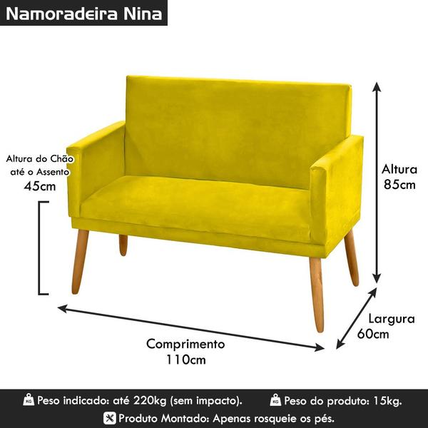 Imagem de Poltrona Namoradeira Estofada para Sala de Estar Visitas Suede Amarelo