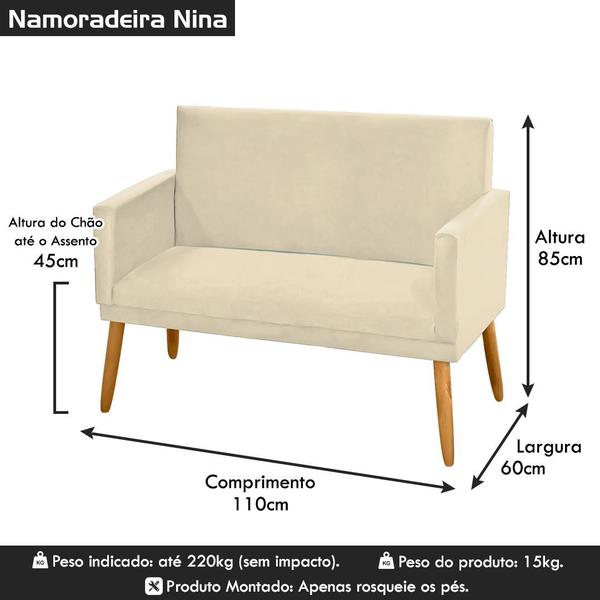 Imagem de Poltrona Namoradeira Nina 2 Lugares Recepção Sala Escritório Suede Bege