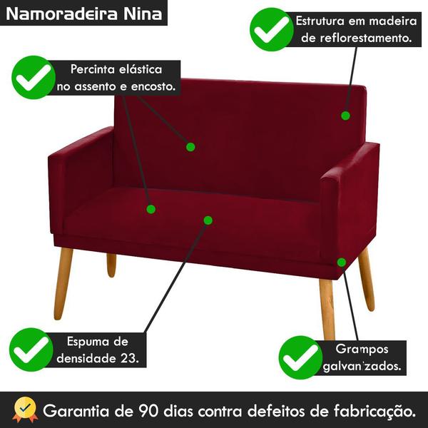 Imagem de Poltrona Namoradeira Nina 2 Lugares Suede Vinho Bordô