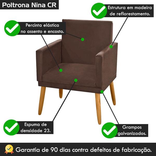 Imagem de Poltrona Nina Com Rodapé em Tecido Liso Com Design Sofisticado e Confortável Suede