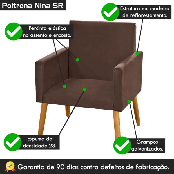 Imagem de Poltrona Nina Decorativa Sala Estar Luxo Suede Marrom Claro