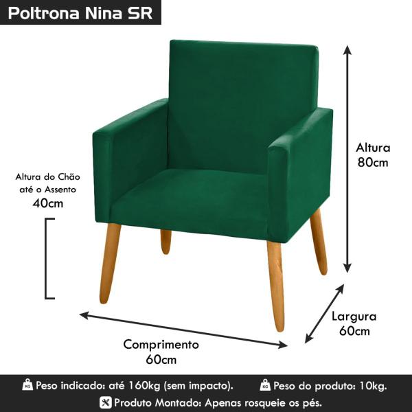 Imagem de Poltrona Nina Decorativa Sala Estar Luxo Suede Verde Militar