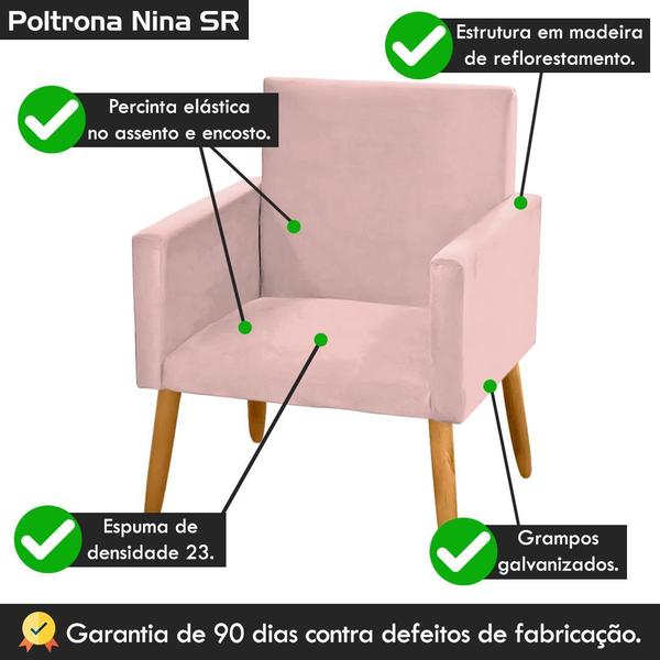 Imagem de Poltrona Nina para Atendimento Pés Madeira Veludo Rosê Rosa