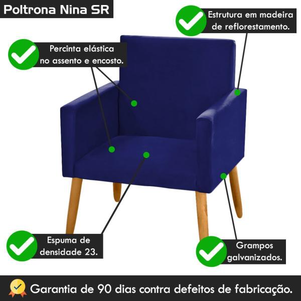 Imagem de Poltrona Nina para Recepção Pés Madeira Suede Azul Marinho - 2M Decor