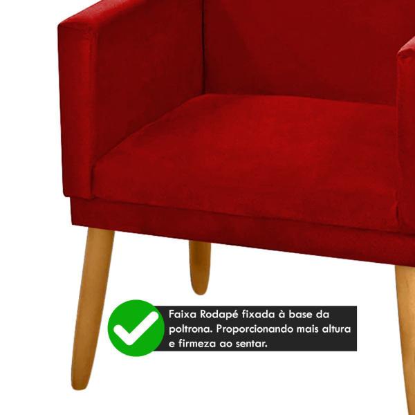 Imagem de Poltrona Nina Tecido Suede Vermelho Marsala com Rodapé e Pés Madeira Palito Retrô Sala Escritório - 2M Decor