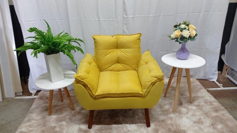 Imagem de Poltrona Opala Com Fibra Siliconada Suede Amarelo-Thaina Decora