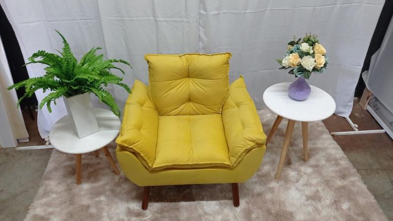 Imagem de Poltrona Opala Com Fibra Siliconada Suede Amarelo-Thaina Decora