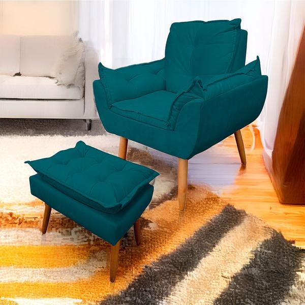 Imagem de Poltrona Opala com Puff Opala para Sala e Quarto Suede - Jylcrom