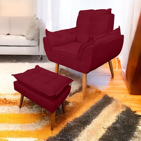 Imagem de Poltrona Opala com Puff Opala para Sala e Quarto Suede Vermelho - LH Decor