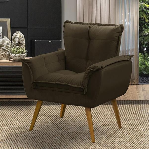 Imagem de Poltrona Opala Decorativa Sala Suede Marrom