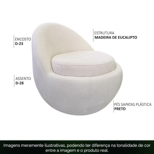 Imagem de Poltrona Orgânica Kaira Base Fixa Bouclé Off White - Nexta Casa