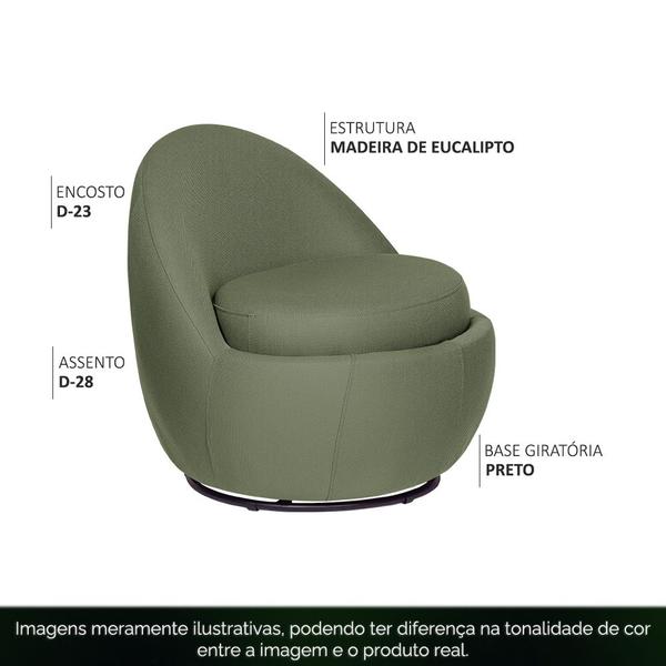 Imagem de Poltrona Orgânica Kaira Giratória Linho Verde Claro - Nexta Casa