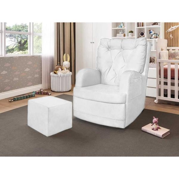 Poltrona para Amamentação Ludmila com Balanço em Madeira e Puff - Branco - Phoenix Baby Imagem de Poltrona para Amamentação Ludmila com Balanço em Madeira e Puff - Branco