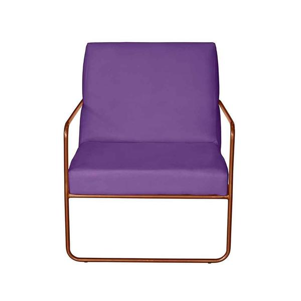 Imagem de Poltrona para Descanso Iza Com Puff Redondo Base de Ferro Bronze Jardim Varanda Suede Roxo - Móveis Mafer