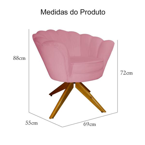 Imagem de Poltrona Para Escritório Com Base Giratória de Madeira Pétala Suede Rosa Barbie - DL Decor