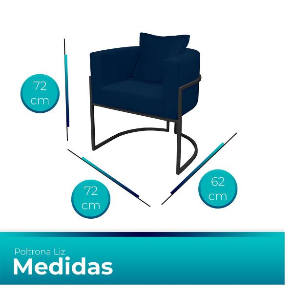 Imagem de Poltrona para Sala Base de Metal Reforçada Liz Veludo Azul - LH Decor