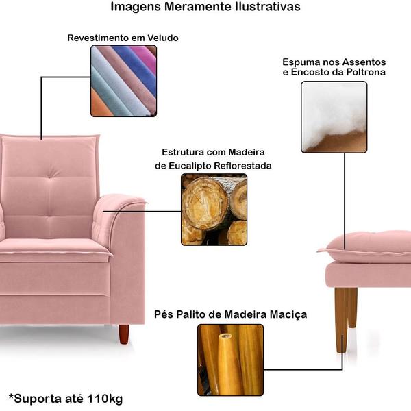 Imagem de Poltrona Para Sala Confortável Decorativa Isa Veludo