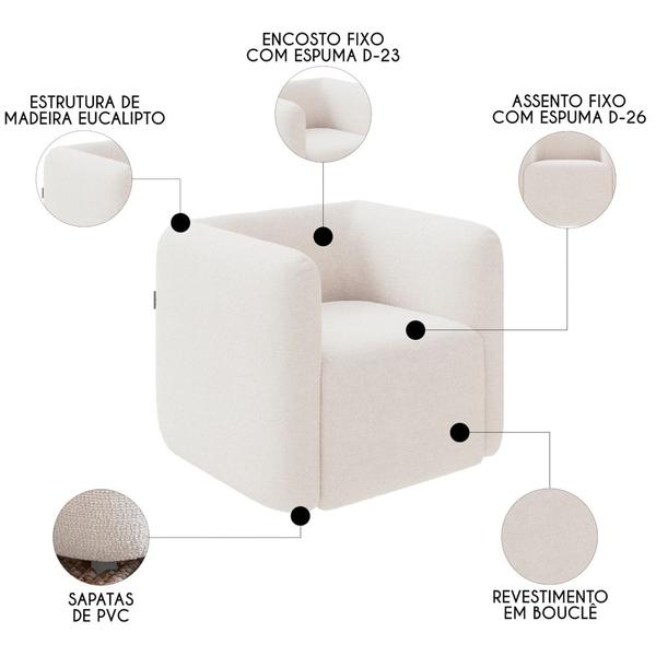 Imagem de Poltrona para Sala de Estar Decorativa Kit com 2 Maggie K04 Bouclê Bege - Mpozenato