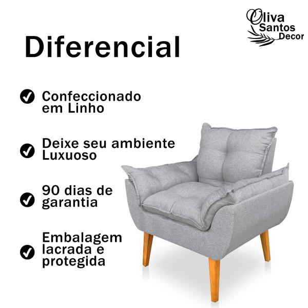 Imagem de Poltrona para Sala Decorativa Cadeira Estofada Recepção Escritório Linho Luxo Opala