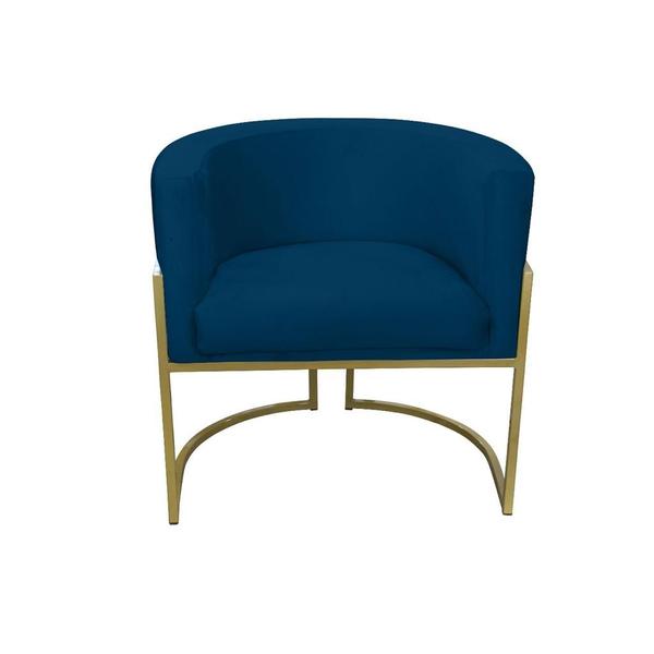 Imagem de Poltrona para Sala Decorativa Luna Base Ferro Dourado Veludo Azul Marinho