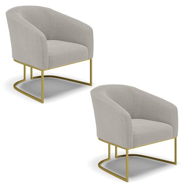 Imagem de Poltrona Para Sala Industrial Dourado Kit 2 Stella Bouclê Cinza D03 - D'Rossi