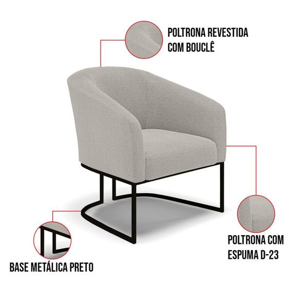 Imagem de Poltrona Para Sala Industrial Preto Kit 2 Stella Bouclê D03 - D'Rossi