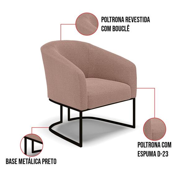 Imagem de Poltrona Para Sala Industrial Preto Kit 2 Stella Bouclê D03 - D'Rossi