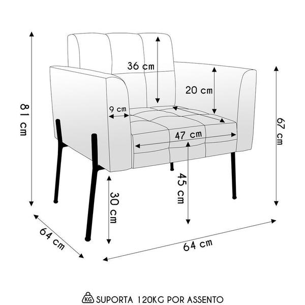 Imagem de Poltrona Para Sala Pé Metal Dourado Kit 2 Ana Linho Cinza - Ibiza