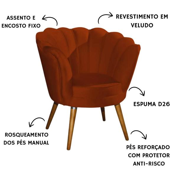 Imagem de Poltrona Pétala Decorativa MDF Pé Madeira Durável Resistente