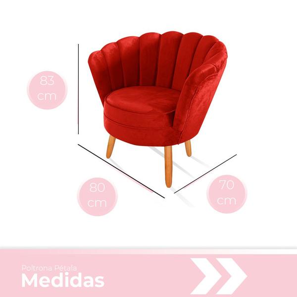 Imagem de Poltrona Pétala Decorativa para Sala e Quarto Pés Palito Veludo Vermelho - WeD Decor