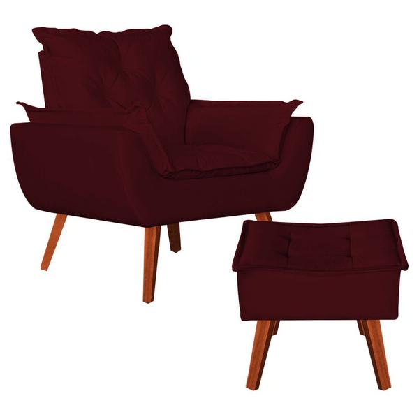 Imagem de Poltrona + Puff Decorativo Opala Suede Bordo - Navega Móveis