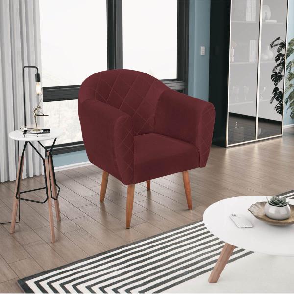 Imagem de Poltrona Recepção Decorativa Liz Pés Palito Suede Bordo  - INCASA DECOR