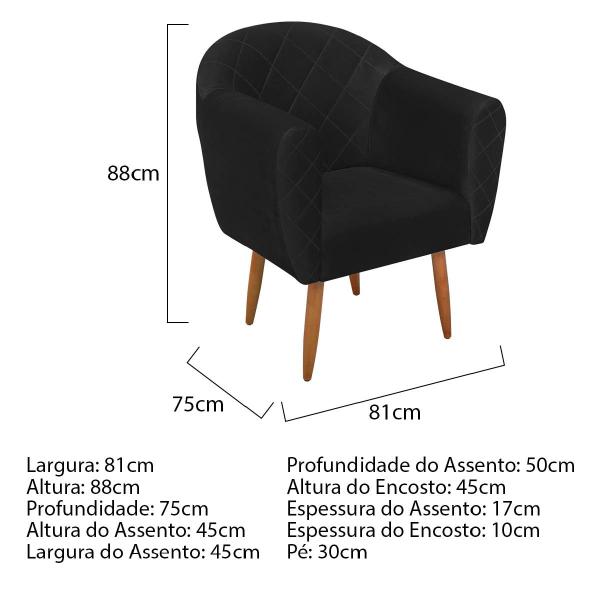 Imagem de Poltrona Recepção Decorativa Liz Pés Palito Suede Preto - INCASA DECOR