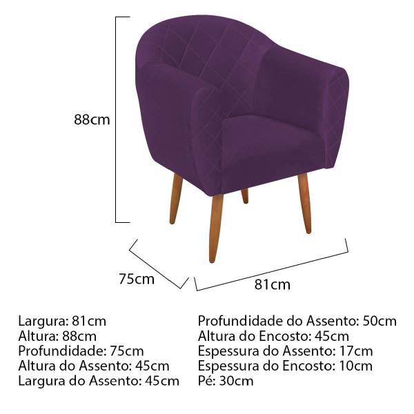 Imagem de Poltrona Recepção Decorativa Liz Pés Palito Suede Roxo - INCASA DECOR