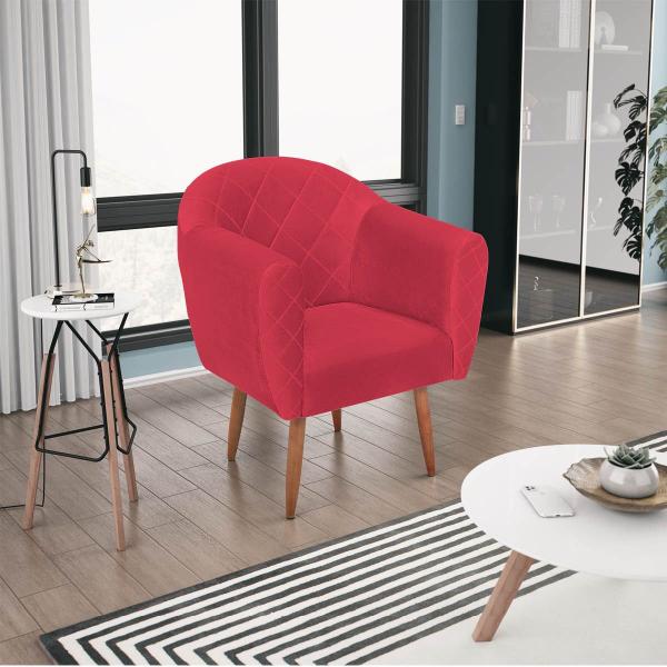 Imagem de Poltrona Recepção Decorativa Liz Pés Palito Suede Vermelho - INCASA DECOR