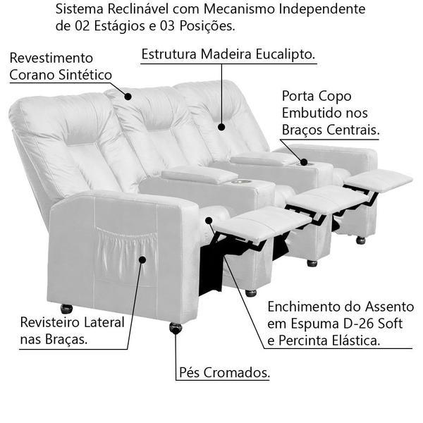 Imagem de Poltrona Reclinável 3 lugares para Sala de Cinema Pequim Corano Branco - Gran Belo