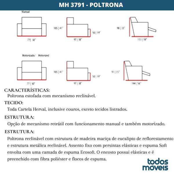 Imagem de Poltrona Reclinável MH-3791 Herval Estofada Motorizada Terracota B