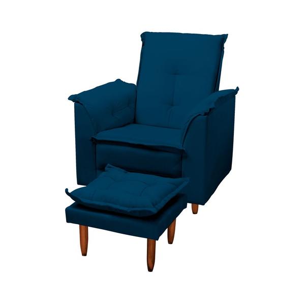 Imagem de Poltrona Relaxante Para Idosos Luna Com Puff Veludo Azul Marinho Liso Tana Decor