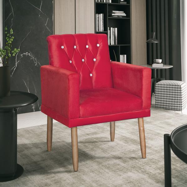 Imagem de Poltrona  Rodapé com Strass Suede Vermelho Luxo para Sala Recepção Quarto Pés Palito